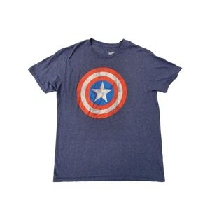 Marvel Captain America Shield T-Shirt Blue Heather Graphic Tee Men Large